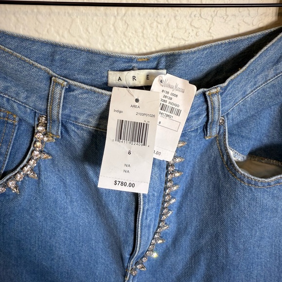 AREA Blue Crystal Heart Cutout Cropped Jeans - Picture 10 of 15